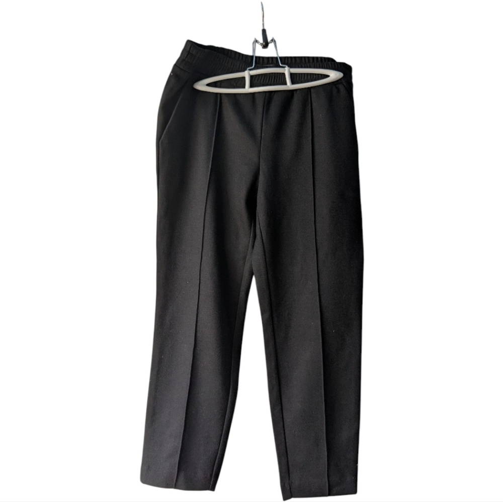 NWT J Crew black wool blend pintuck straight leg pull on elastic pants size 4